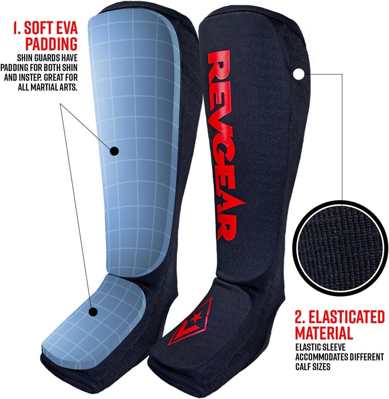 Revgear Dominator Muay Thai Shin Guard, MMA Shin Guard, Kickboxing Shin Guard, Cloth Shin Guard with Instep Strong Protection, Lightweight Durable for All Levels - Image 3